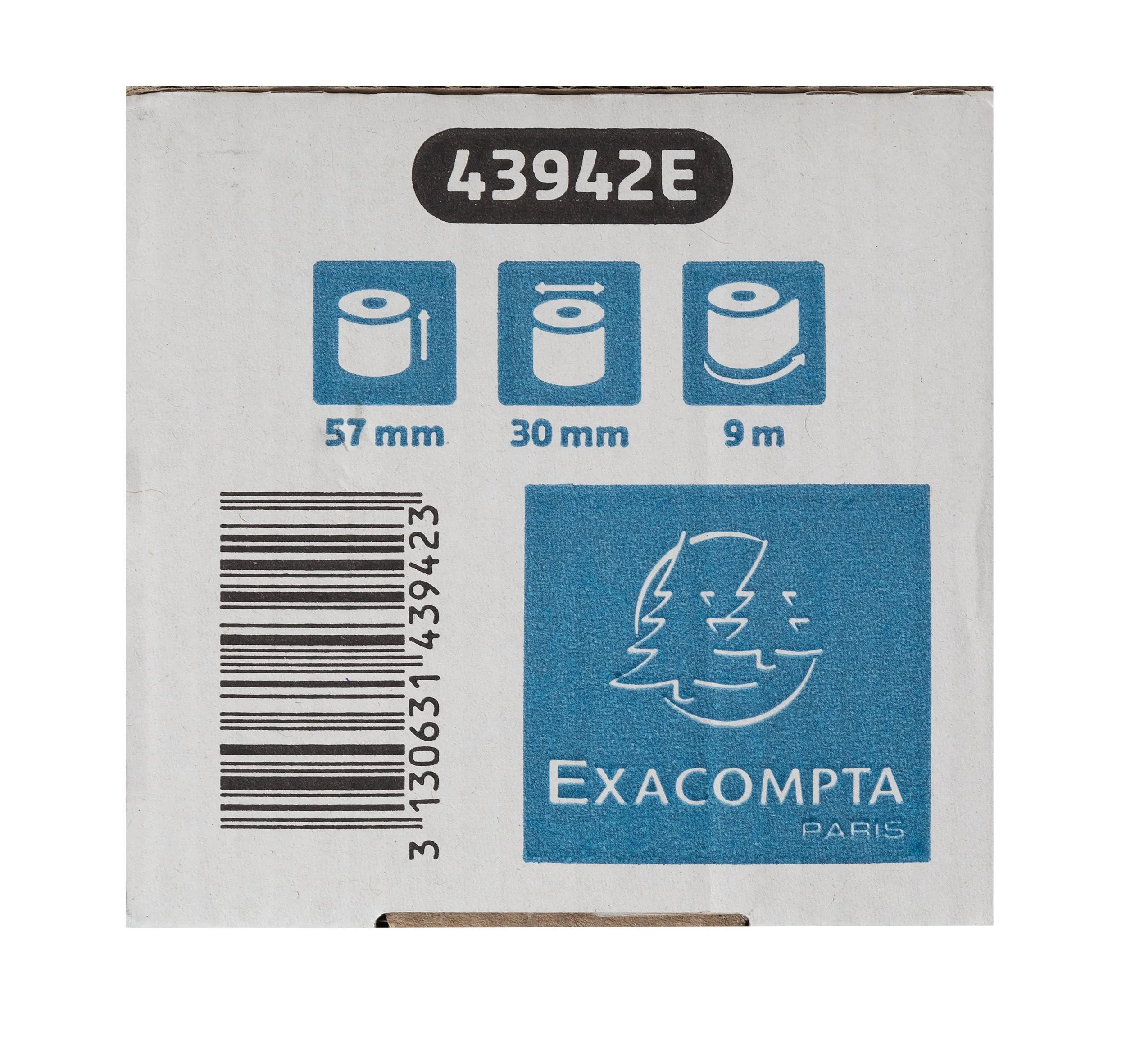 BOBINE THERMIQUE EXACOMPTA EXABLUE TPE 57X30MM 55G LONG. 9M IMPRESSION VERSO TRES LONGUE CONSERVATION BOITE 20 UNITES