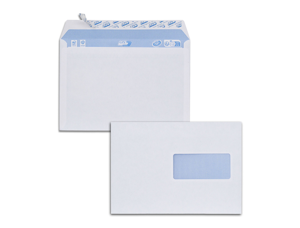 ENVELOPPE GPV FENETRE 45MM VELIN BLANC 80G C5 162X229MM BANDE ADHESIVE PAQUET 50 UNITES