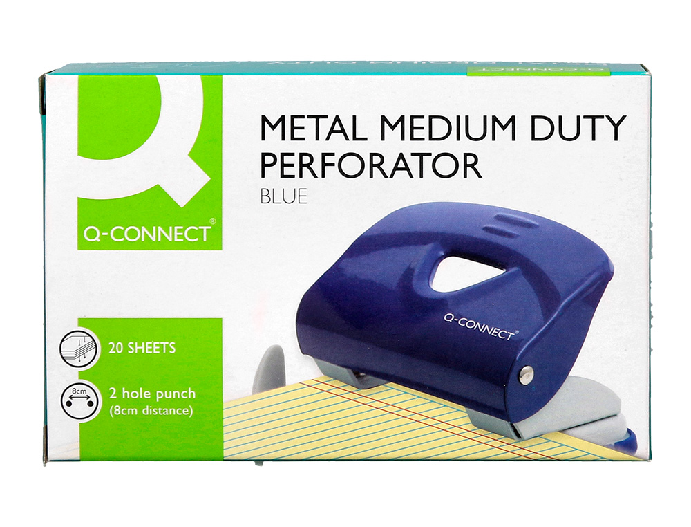 PERFORATEUR Q-CONNECT KF14218 2 TROUS OUVERTURE 2MM         CAPACITE 20 FEUILLES COLORIS  BLEU