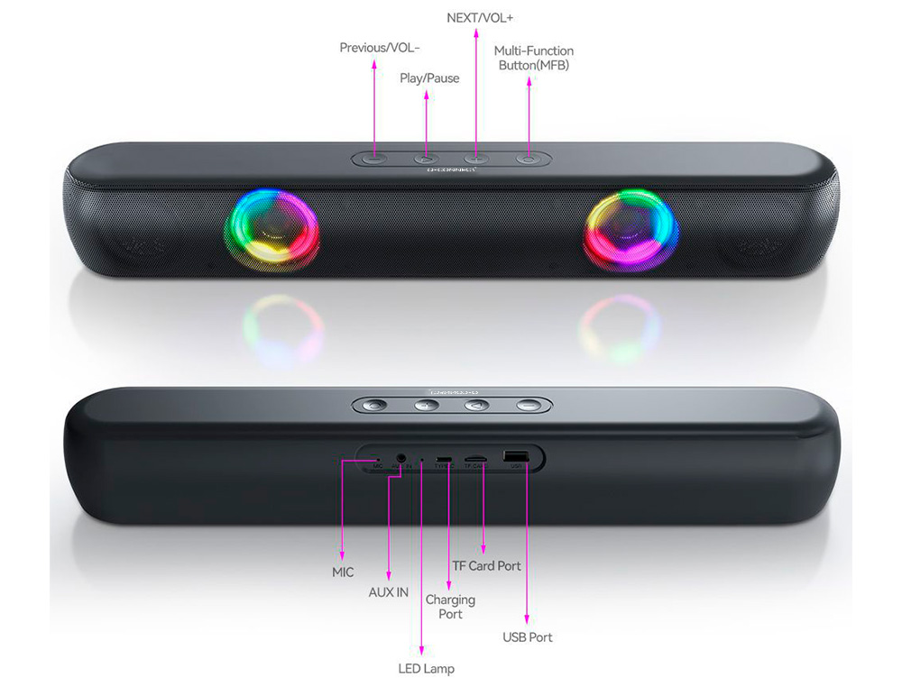 BARRE DE SON Q-CONNECT BLUETOOTH AVEC LUMIERE LED ET CONTROL DU VOLUME COLORIS     NOIR