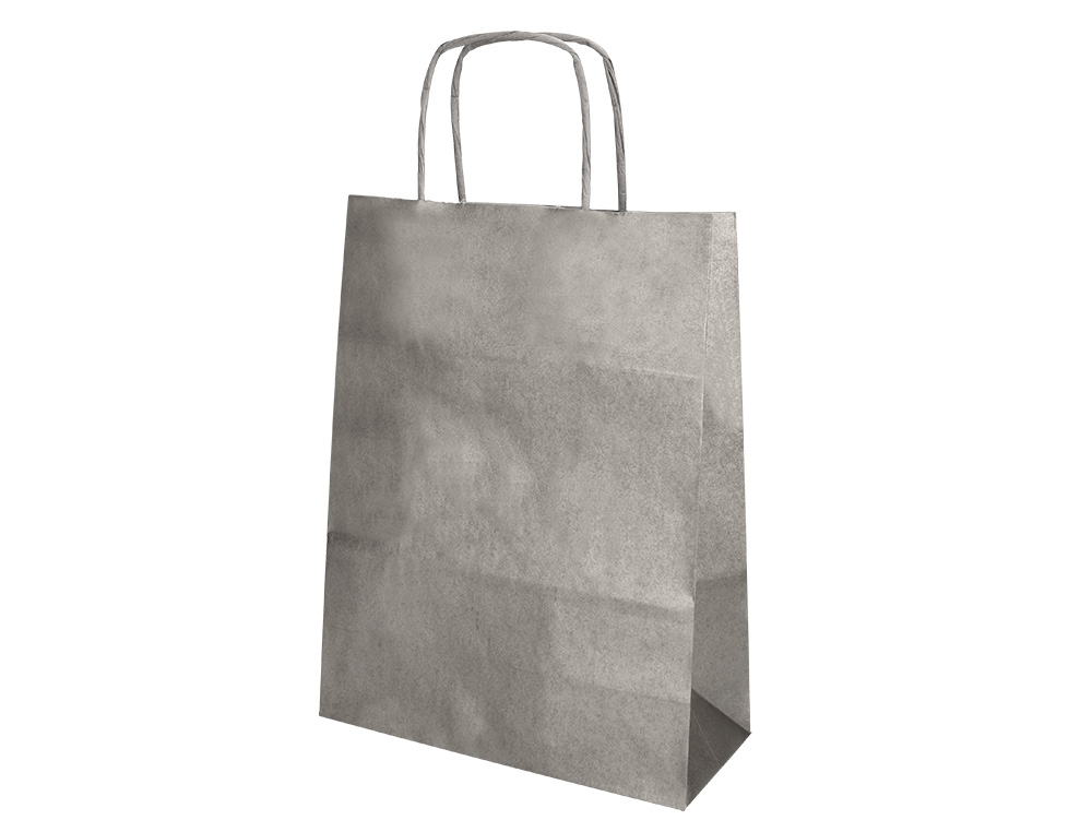 SAC PAPIER Q-CONNECT KRAFT L ANSE TORSADEE 320X400X14MM    COLORIS ARGENT