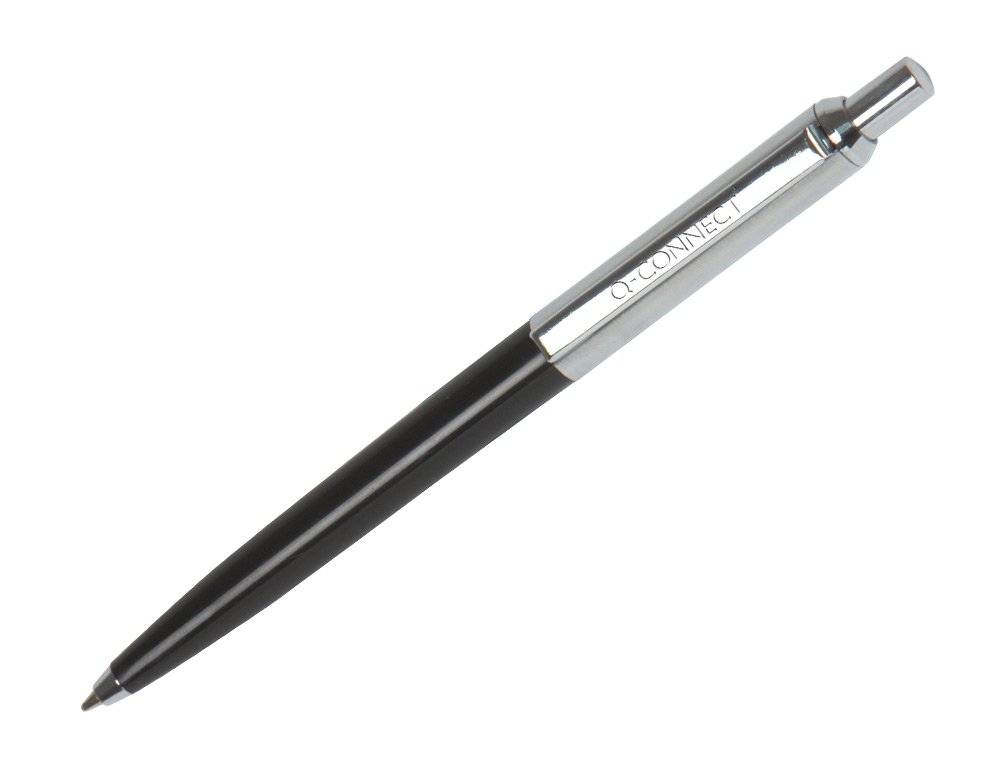 STYLO-BILLE Q-CONNECT PREMIUM METALLIQUE RETRACTABLE GRIP POINTE 1MM COLORIS NOIR