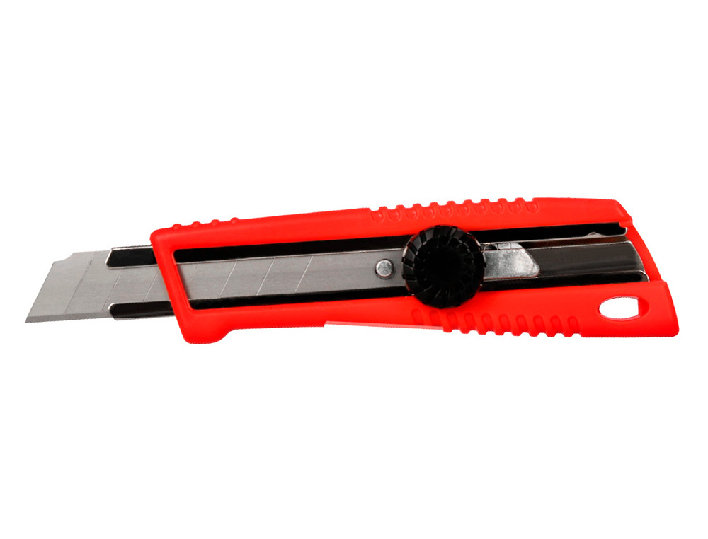CUTTER LARGE XD-190 Q-CONNECT PLASTIQUE ABS LAME INTERCHANGEABLE ACIER CARBONE 18MM AVEC GUIDE LAME BLOCAGE PAR MOLETTE