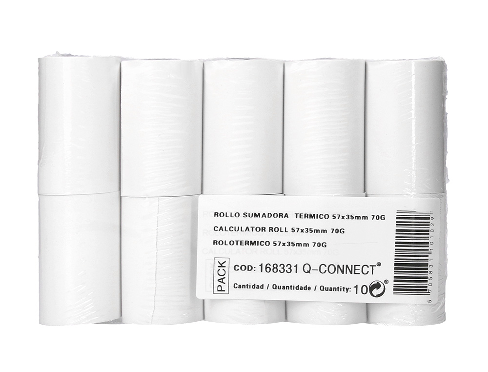 BOBINE THERMIQUE Q-CONNECT 57MM LARGEUR X 35MM DIAMETRE  70GR POUR TPE SANS BISPHENOL  A