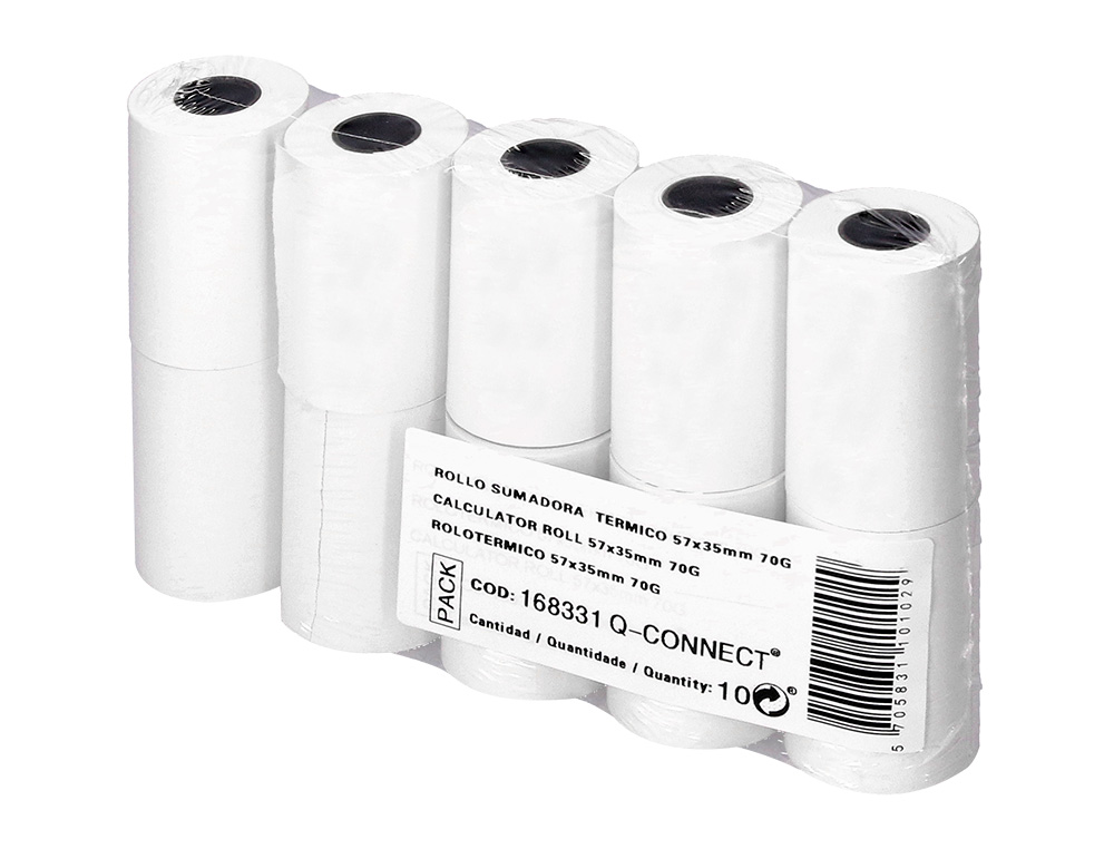 BOBINE THERMIQUE Q-CONNECT 57MM LARGEUR X 35MM DIAMETRE  70GR POUR TPE SANS BISPHENOL  A