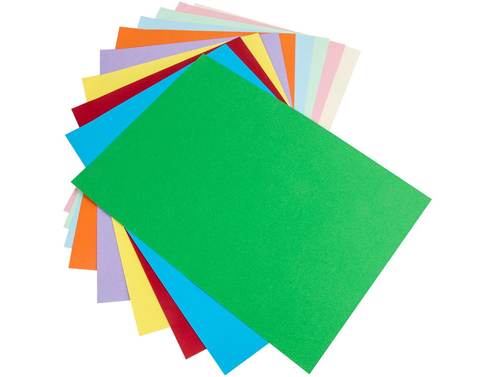PAPIER CARTONNE LIDERPAPEL 50X65CM 180GR COLORIS         ASSORTIS PAQUET 10 FEUILLES