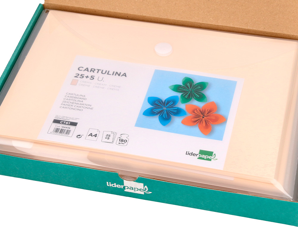 PAPIER CARTONNE LIDERPAPEL A4 180GR COLORIS CREME PAQUET    25+5 FEUILLES