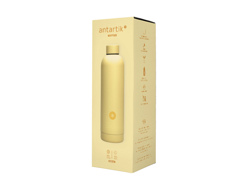 BOUTEILLE ISOTHERME ANTARTIK ACIER INOXYDABLE SANS BPA     500ML COLORIS JAUNE