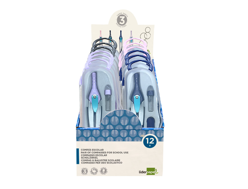 PRESENTOIR LIDERPAPEL COMPAS LOCK DEVICE ADAPTATEUR UNIVERSEL ET MINES COLORIS ASSORTIS 12 UNITES