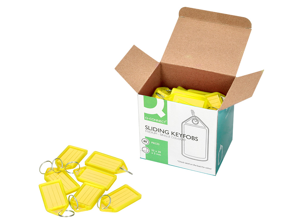 PORTE-CLES Q-CONNECT PORTE-ETIQUETTE PREMIUM       COLORIS JAUNE BOITE 40 UNITES