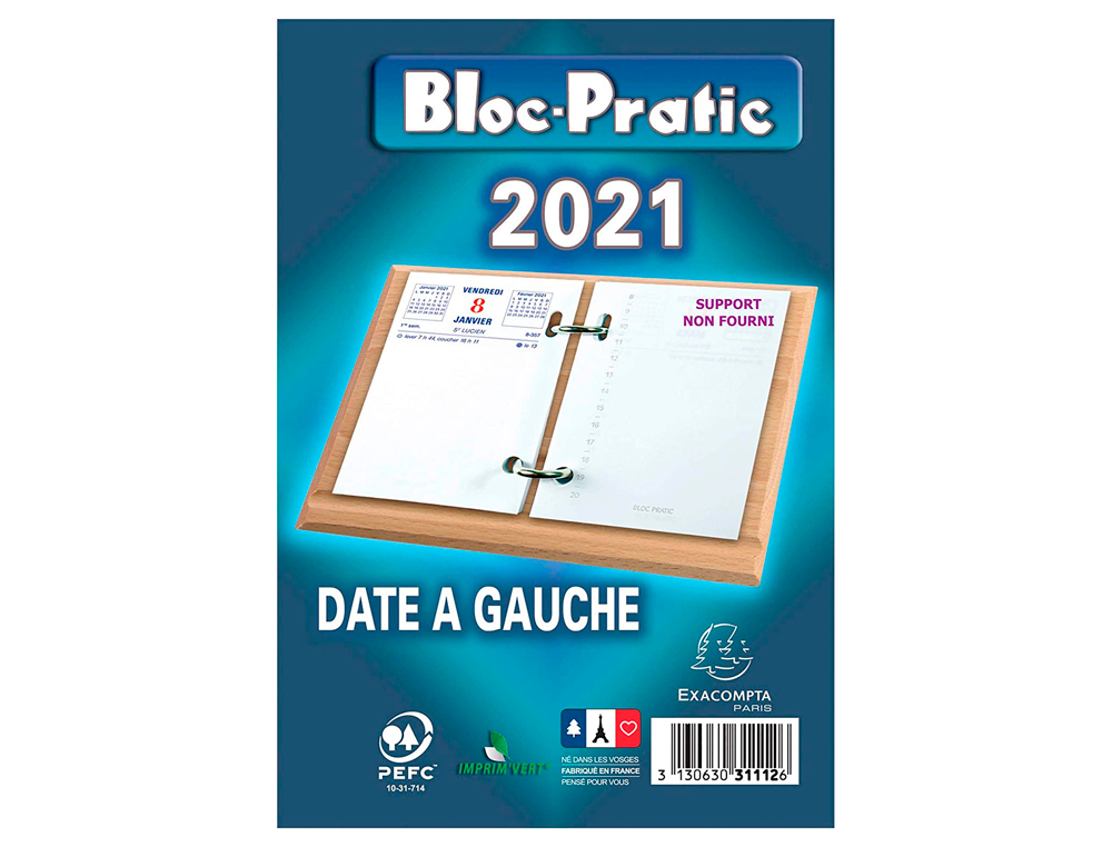 BLOC ÉPHÉMÉRIDE EXACOMPTA SOCLE ANNUEL 2024 1 JOUR/PAGE DATE À GAUCHE 85X115MM