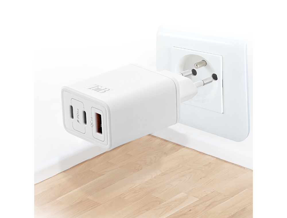 CHARGEUR T'NB GAN 2 USB-C POWER DELIVERY + 1 USB-A 65W  COLORIS BLANC