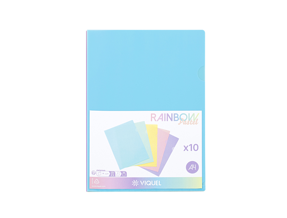 POCHETTE COIN VIQUEL RAINBOW PASTEL POLPROPYLENE A4 COLORIS ASSORTIS LOT 10 UNITES
