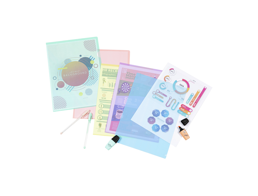 POCHETTE COIN VIQUEL RAINBOW PASTEL POLPROPYLENE A4 COLORIS ASSORTIS LOT 10 UNITES