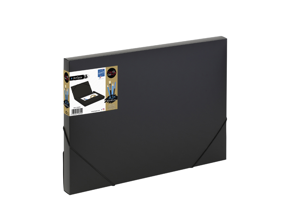 BOITE DE CLASSEMENT VIQUEL ART'BOX A3 PP CREATIV'GALLERY DOS 3CM FERMETURE ELASTIQUE   COLORIS NOIR