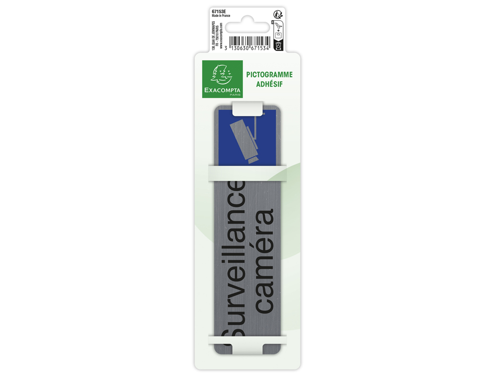 PLAQUE ADHESIVE EXACOMPTA SURVEILLANCE CAMERA IMITATION ALUMINIUM 16,5X4,4CM