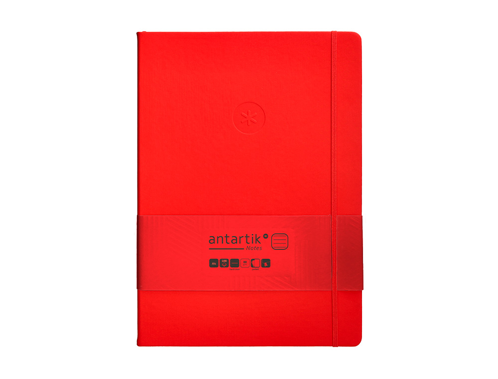 CARNET FERMETURE ELASTIQUE ANTARTIK NOTES COUVERTURE RIGIDE A4 LIGNE 100 FEUILLES 80GR FSC COLORIS ROUGE
