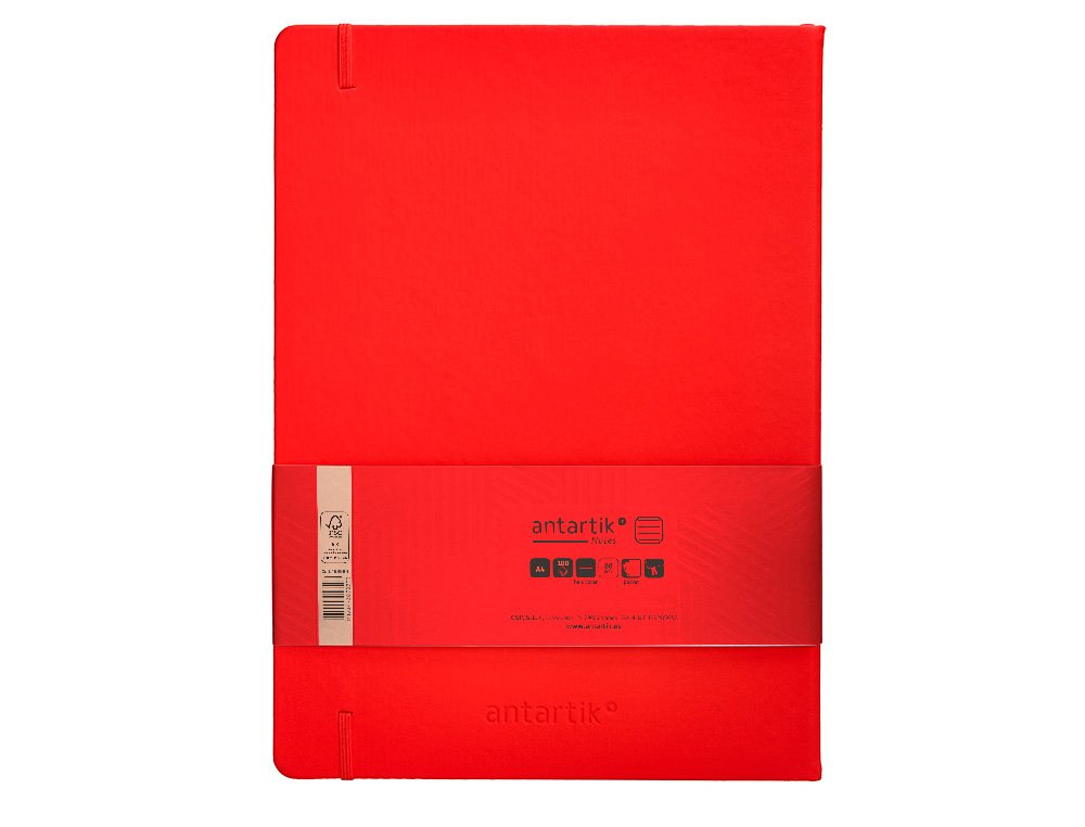 CARNET FERMETURE ELASTIQUE ANTARTIK NOTES COUVERTURE RIGIDE A4 LIGNE 100 FEUILLES 80GR FSC COLORIS ROUGE