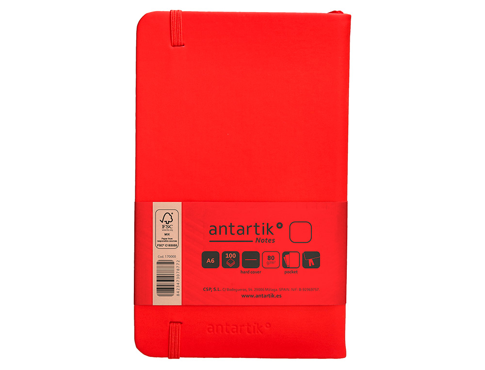 CARNET FERMETURE ELASTIQUE ANTARTIK NOTES COUVERTURE RIGIDE A6 PAPIER UNI IVOIRE 100 FEUILLES 80GR FSC COLORIS ROUGE