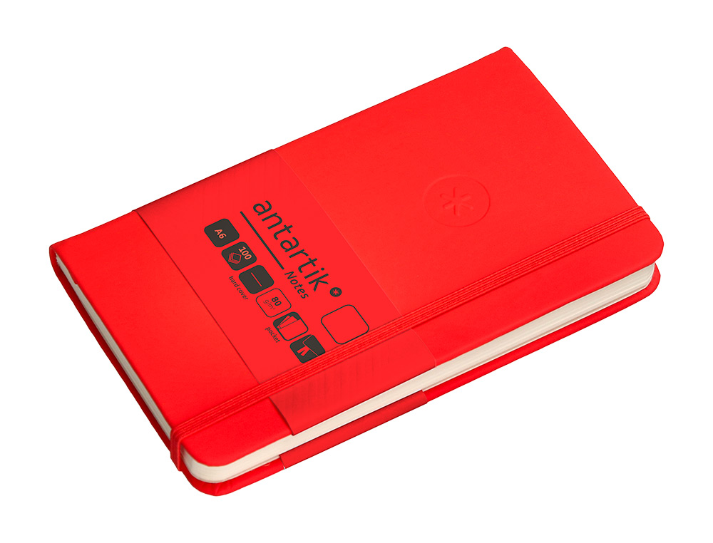 CARNET FERMETURE ELASTIQUE ANTARTIK NOTES COUVERTURE RIGIDE A6 PAPIER UNI IVOIRE 100 FEUILLES 80GR FSC COLORIS ROUGE