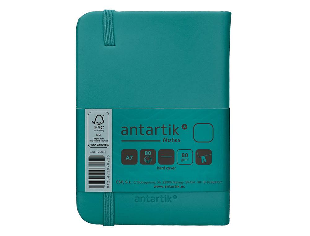 CARNET FERMETURE ELASTIQUE ANTARTIK NOTES COUVERTURE     RIGIDE A7 PAPIER UNI IVOIRE 80FEUILLES 80GR FSC VERT PAON
