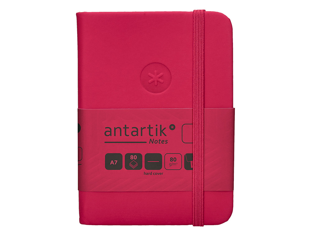 CARNET FERMETURE ELASTIQUE ANTARTIK NOTES COUVERTURE RIGIDE A7 PAPIER UNI IVOIRE 80FEUILLES 80GR FSC FRAMBOISE