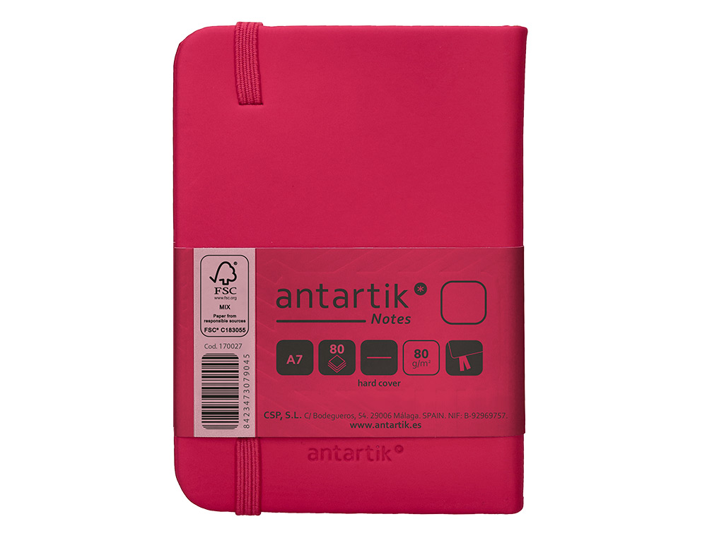CARNET FERMETURE ELASTIQUE ANTARTIK NOTES COUVERTURE RIGIDE A7 PAPIER UNI IVOIRE 80FEUILLES 80GR FSC FRAMBOISE