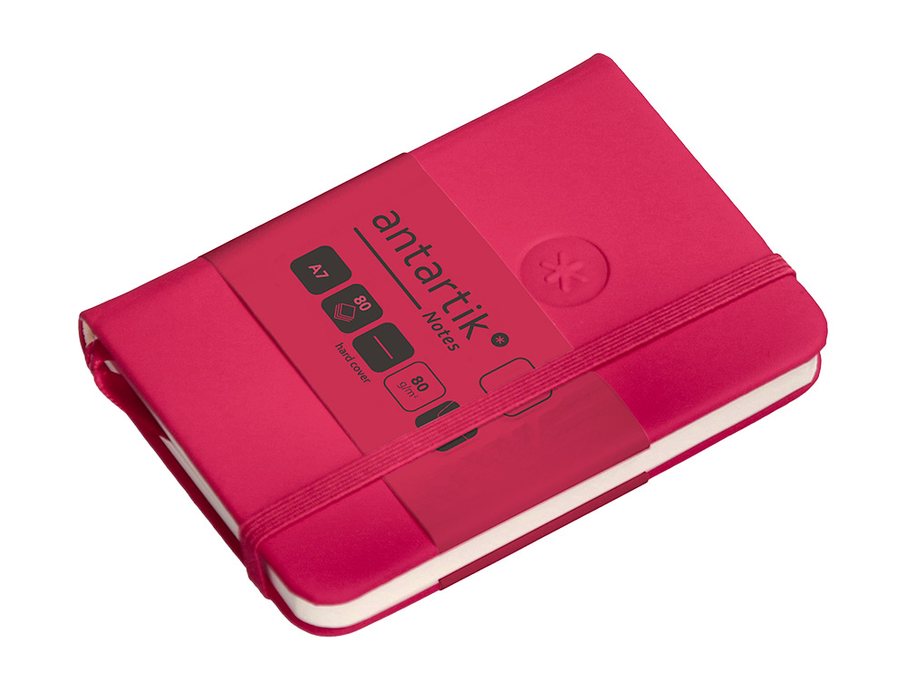 CARNET FERMETURE ELASTIQUE ANTARTIK NOTES COUVERTURE RIGIDE A7 PAPIER UNI IVOIRE 80FEUILLES 80GR FSC FRAMBOISE