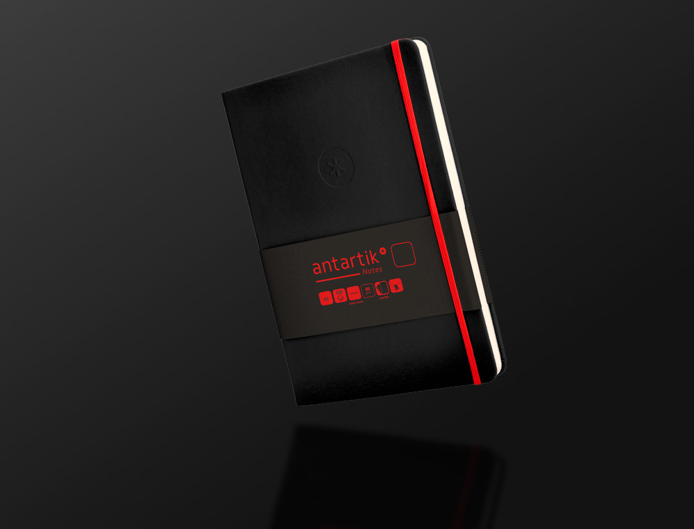 CARNET FERMETURE ELASTIQUE ROUGE ANTARTIK NOTES COUVERTURE RIGIDE A5 PAPIER UNI IVOIRE 100 FEUILLES 80GR FSC NOIR