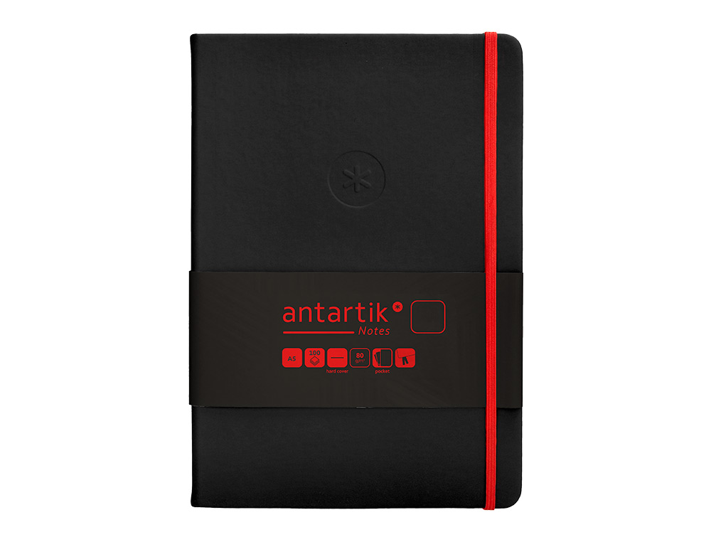 CARNET FERMETURE ELASTIQUE ROUGE ANTARTIK NOTES COUVERTURE RIGIDE A5 PAPIER UNI IVOIRE 100 FEUILLES 80GR FSC NOIR