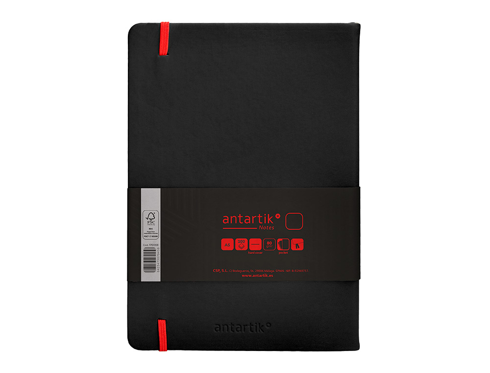 CARNET FERMETURE ELASTIQUE ROUGE ANTARTIK NOTES COUVERTURE RIGIDE A5 PAPIER UNI IVOIRE 100 FEUILLES 80GR FSC NOIR