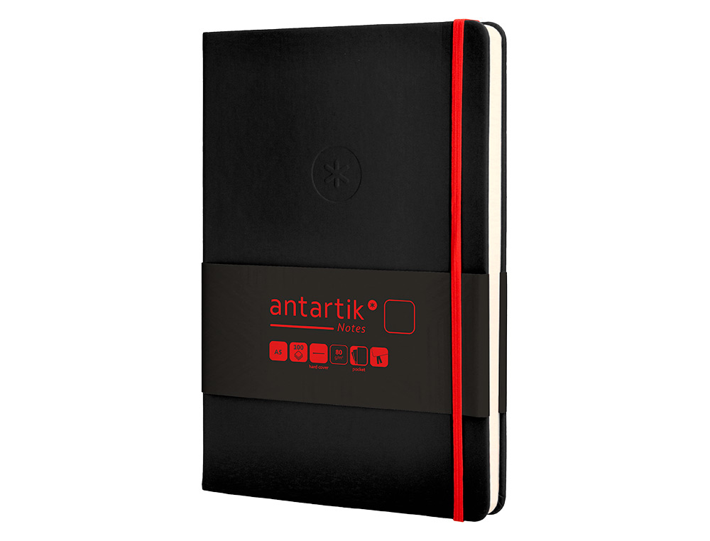 CARNET FERMETURE ELASTIQUE ROUGE ANTARTIK NOTES COUVERTURE RIGIDE A5 PAPIER UNI IVOIRE 100 FEUILLES 80GR FSC NOIR
