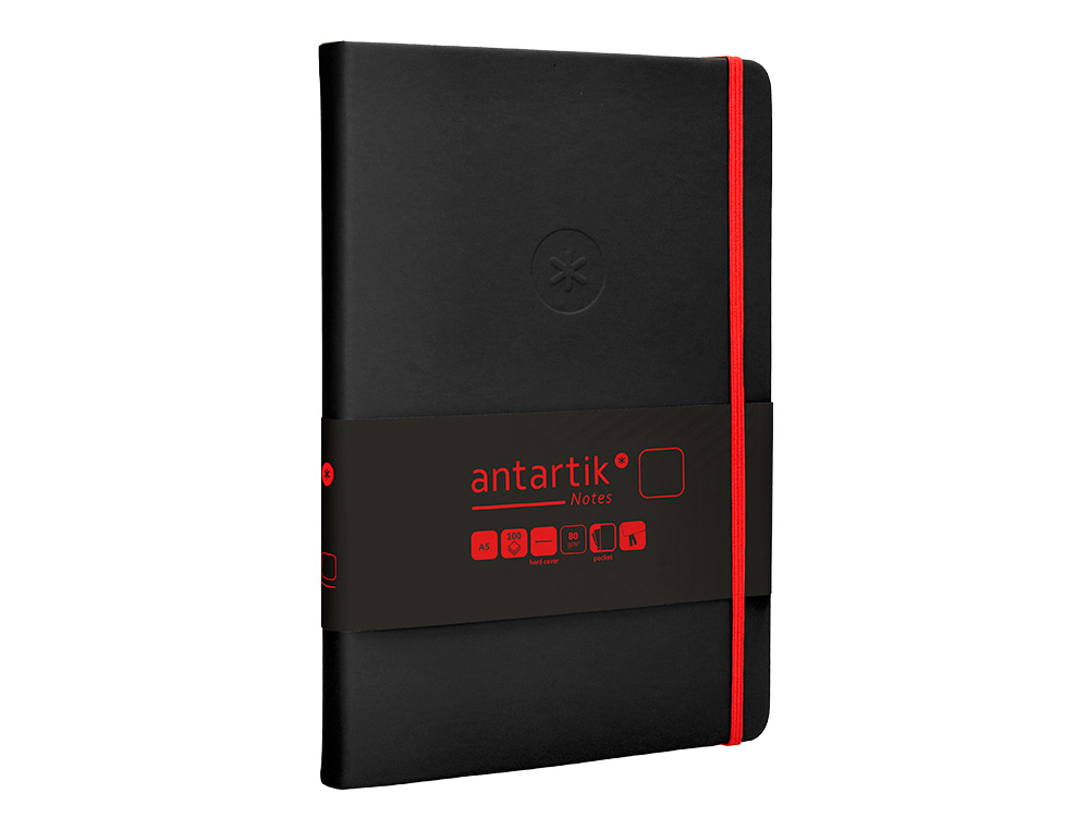 CARNET FERMETURE ELASTIQUE ROUGE ANTARTIK NOTES COUVERTURE RIGIDE A5 PAPIER UNI IVOIRE 100 FEUILLES 80GR FSC NOIR