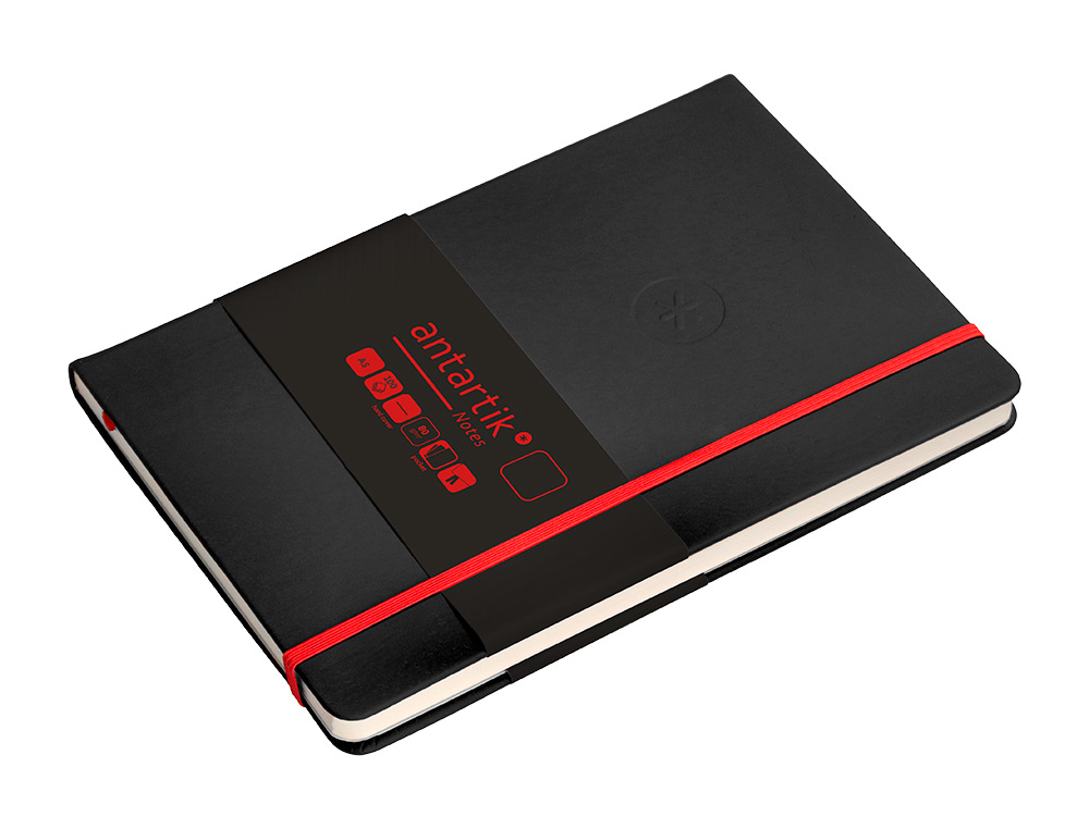 CARNET FERMETURE ELASTIQUE ROUGE ANTARTIK NOTES COUVERTURE RIGIDE A5 PAPIER UNI IVOIRE 100 FEUILLES 80GR FSC NOIR