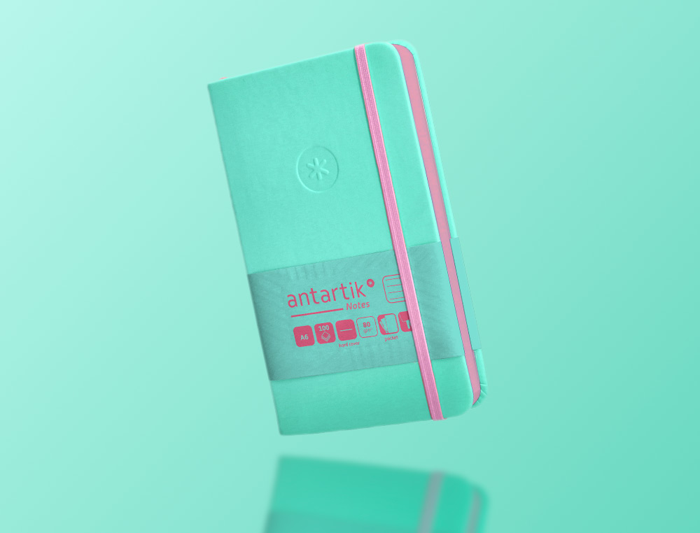 CARNET FERMETURE ELASTIQUE ROSE ANTARTIK NOTES COUVERTURERIGIDE A6 LIGNE 100 FEUILLES  80GR FSC COLORIS TURQUOISE