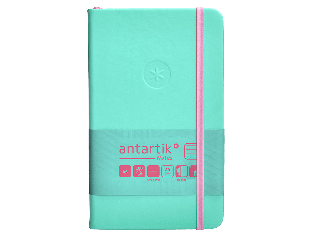 CARNET FERMETURE ELASTIQUE ROSE ANTARTIK NOTES COUVERTURERIGIDE A6 LIGNE 100 FEUILLES  80GR FSC COLORIS TURQUOISE