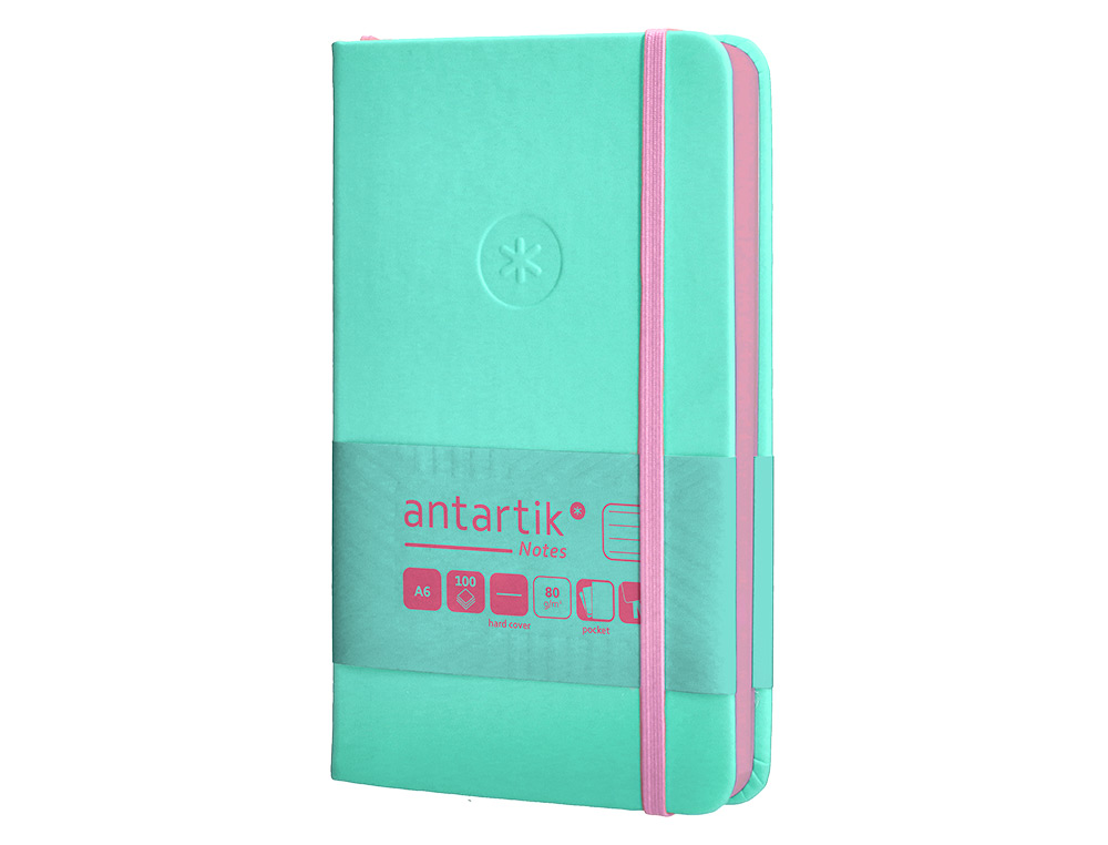 CARNET FERMETURE ELASTIQUE ROSE ANTARTIK NOTES COUVERTURERIGIDE A6 LIGNE 100 FEUILLES  80GR FSC COLORIS TURQUOISE