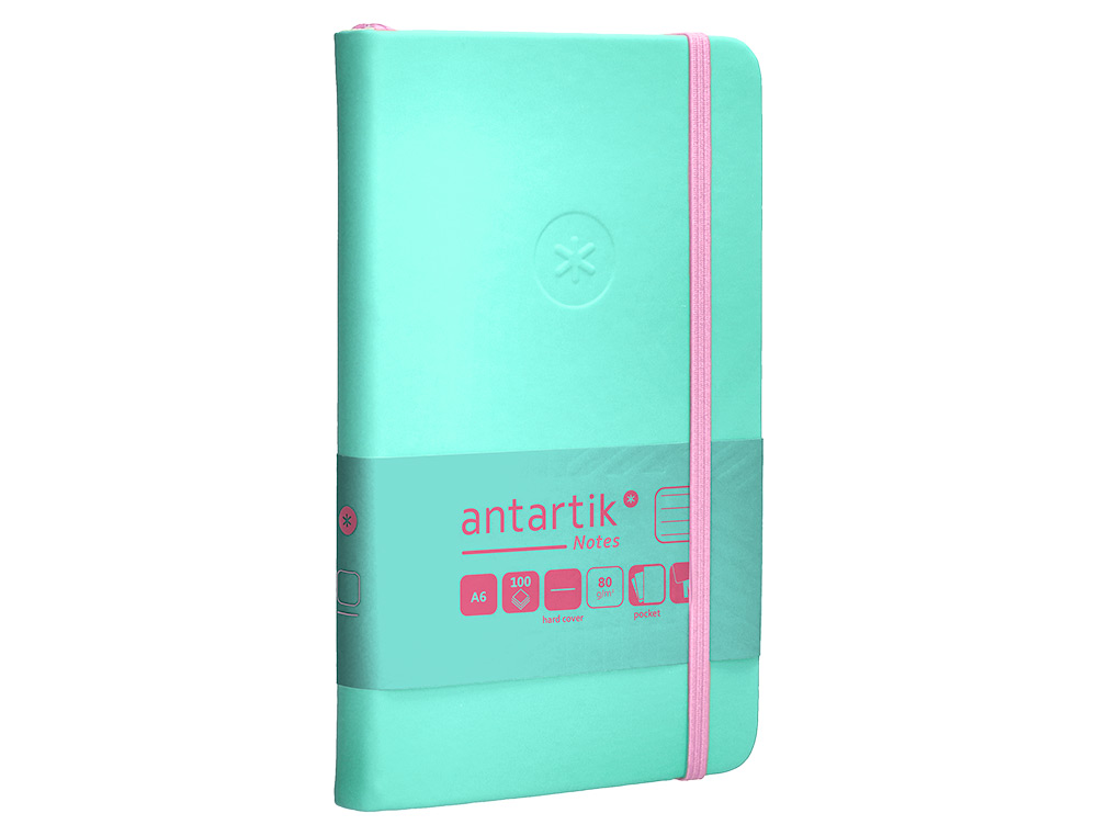 CARNET FERMETURE ELASTIQUE ROSE ANTARTIK NOTES COUVERTURERIGIDE A6 LIGNE 100 FEUILLES  80GR FSC COLORIS TURQUOISE