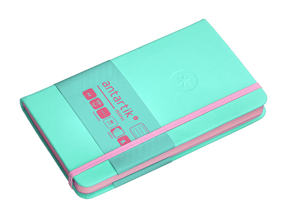 CARNET FERMETURE ELASTIQUE ROSE ANTARTIK NOTES COUVERTURERIGIDE A6 LIGNE 100 FEUILLES  80GR FSC COLORIS TURQUOISE