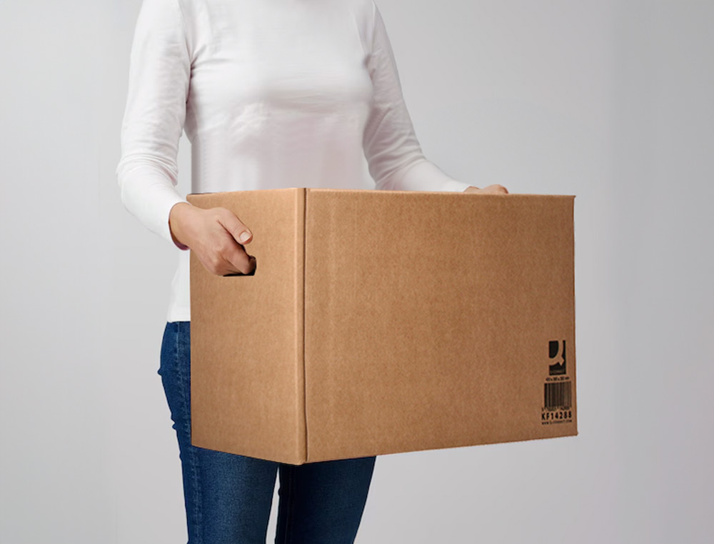 CAISSE AMERICAINE Q-CONNECT ULTRA-RESISTANTE AVEC POIGNEES DOUBLE CANNELURE 7MM 700X440X330MM COLORIS KRAFT