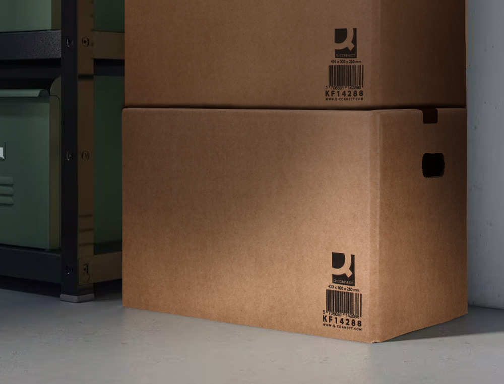 CAISSE AMERICAINE Q-CONNECT ULTRA-RESISTANTE AVEC POIGNEES DOUBLE CANNELURE 7MM 700X440X330MM COLORIS KRAFT