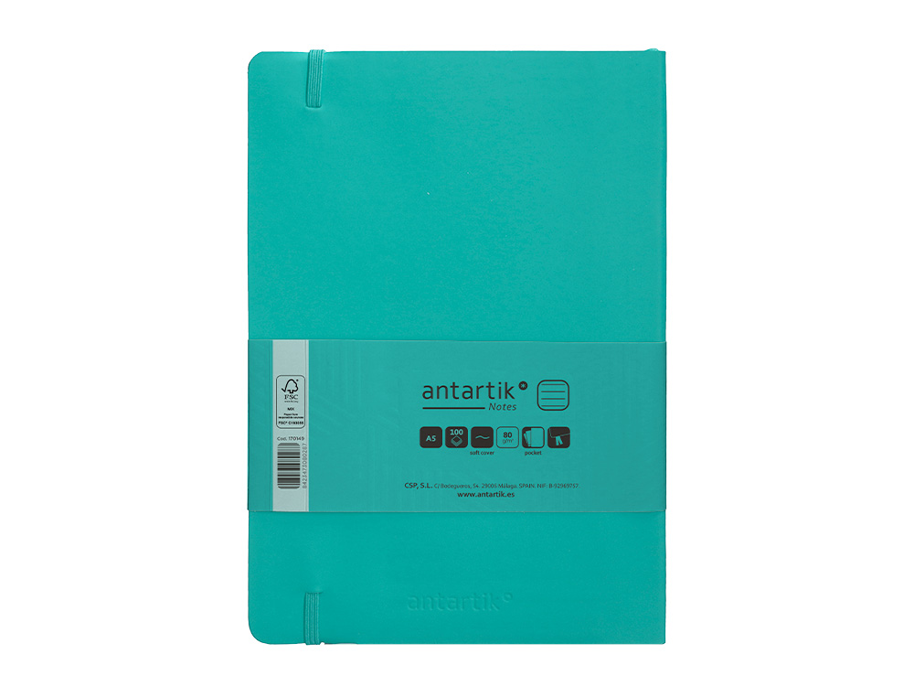 CARNET FERMETURE ELASTIQUE ANTARTIK NOTES COUVERTURE SOUPLE A5 LIGNE 100 FEUILLES 80GR FSC COLORIS VERT MENTHE