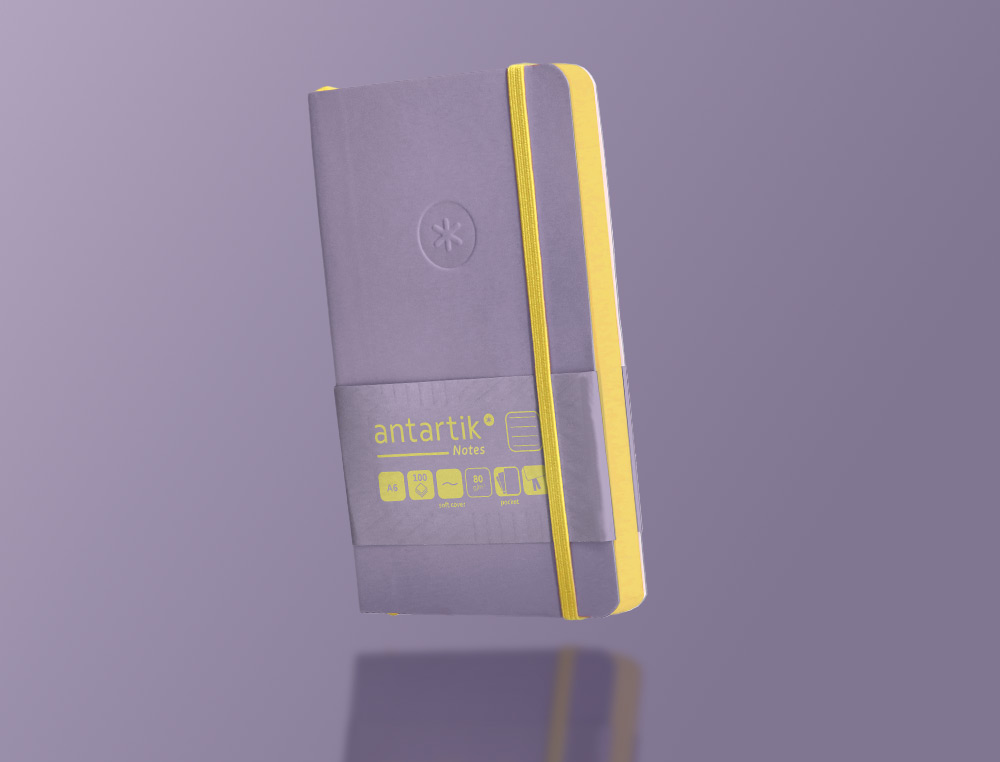CARNET FERMETURE ELASTIQUE JAUNE ANTARTIK NOTES COUVERTURE SOUPLE A6 LIGNE 100 FEUILLES 80GR FSC COLORIS LILAS
