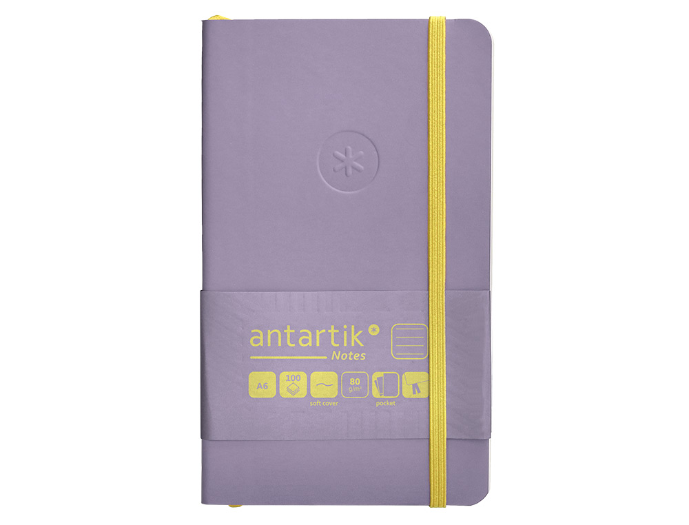 CARNET FERMETURE ELASTIQUE JAUNE ANTARTIK NOTES COUVERTURE SOUPLE A6 LIGNE 100 FEUILLES 80GR FSC COLORIS LILAS