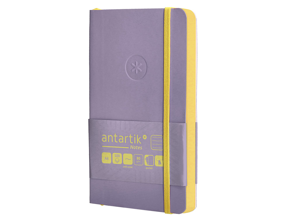 CARNET FERMETURE ELASTIQUE JAUNE ANTARTIK NOTES COUVERTURE SOUPLE A6 LIGNE 100 FEUILLES 80GR FSC COLORIS LILAS
