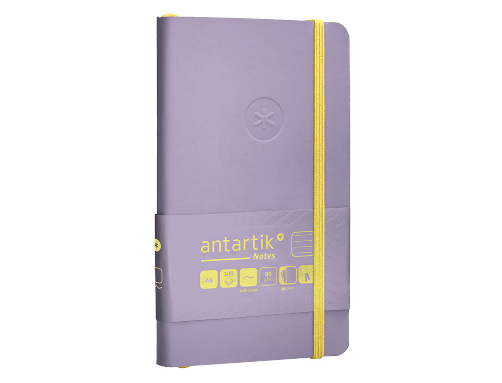 CARNET FERMETURE ELASTIQUE JAUNE ANTARTIK NOTES COUVERTURE SOUPLE A6 LIGNE 100 FEUILLES 80GR FSC COLORIS LILAS