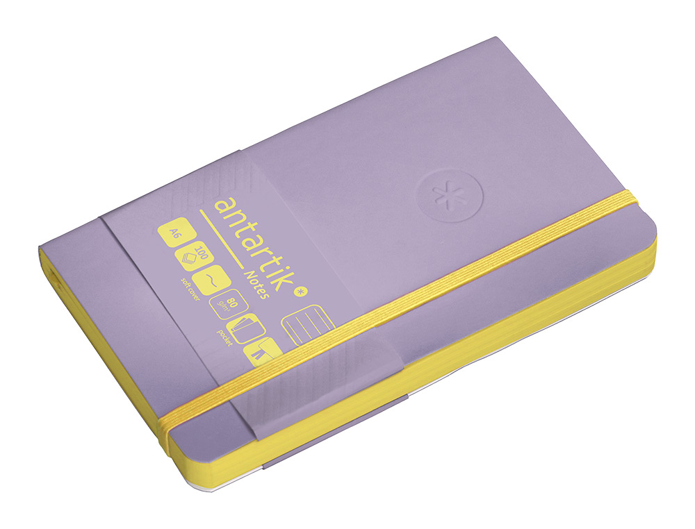 CARNET FERMETURE ELASTIQUE JAUNE ANTARTIK NOTES COUVERTURE SOUPLE A6 LIGNE 100 FEUILLES 80GR FSC COLORIS LILAS