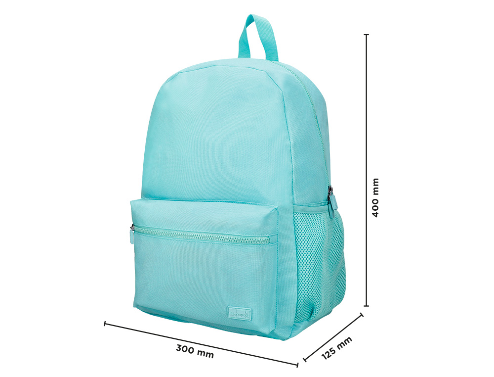 SAC A DOS LIDERPAPEL 1 COMPARTIMENT POCHE LATERALE 40X12,5X30CM COLORIS BLEU CELESTE