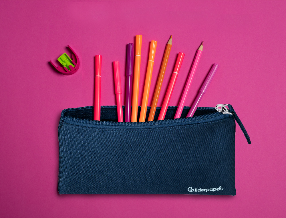 FOURRE-TOUT LIDERPAPEL PLAT 1 COMPARTIMENT 20X10CM COLORIS  BLEU MARINE