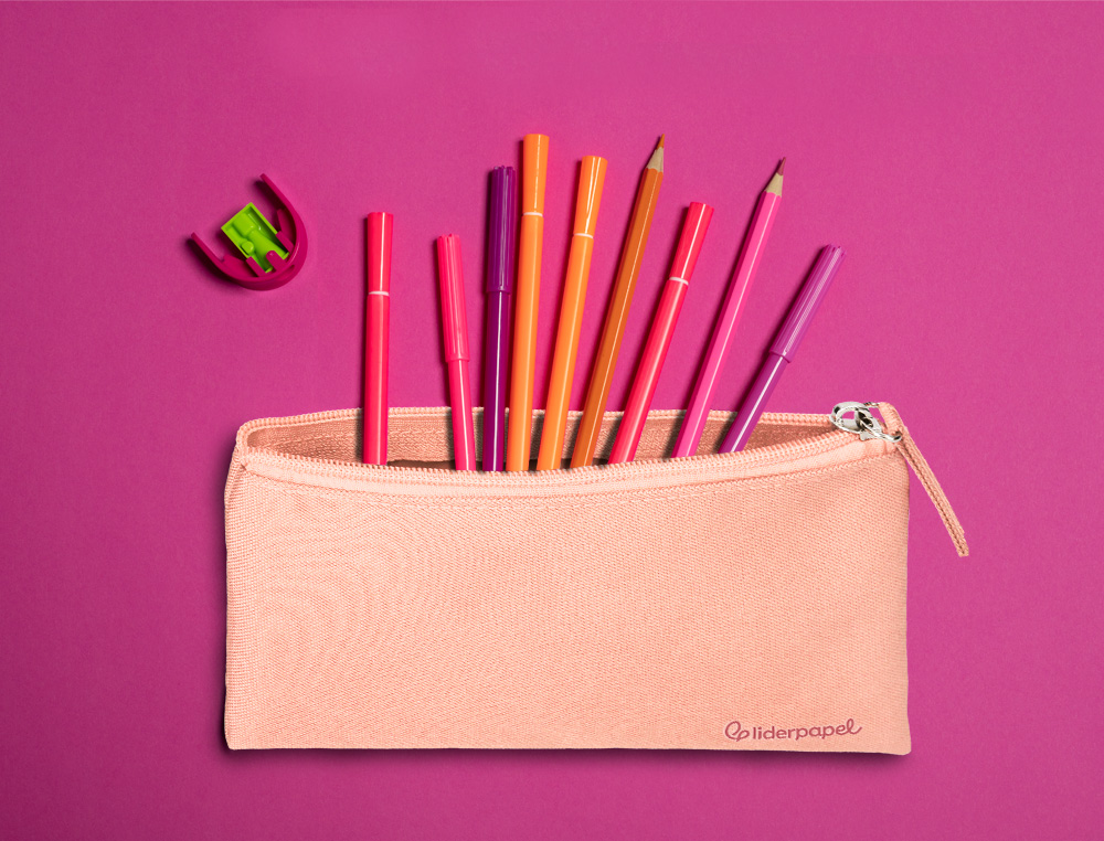 FOURRE-TOUT LIDERPAPEL PLAT 1 COMPARTIMENT 20X10CM COLORIS  ROSE PECHE